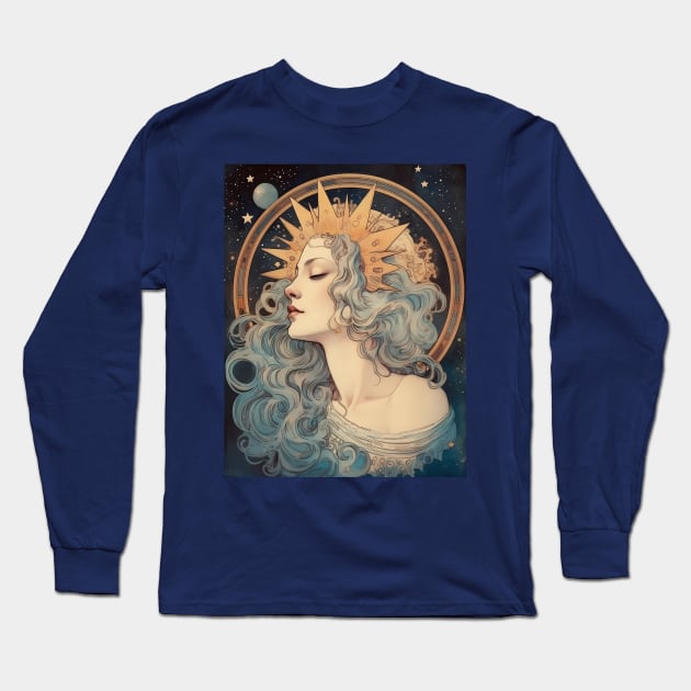 Art Nouveau Moon Lady Long Sleeve T-Shirt by Pixelchicken